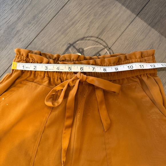 ZARA High Waisted Paper Bag Straight Leg Trouser Pants Mustard Yellow 31891 - Picture 9 of 15